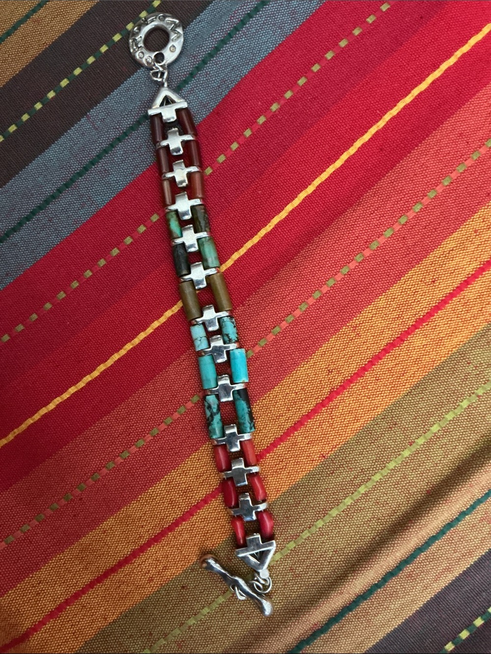 Rare Robert Lee Morris Studio Sterling Silver Southwest Inlay Bracelet 52g